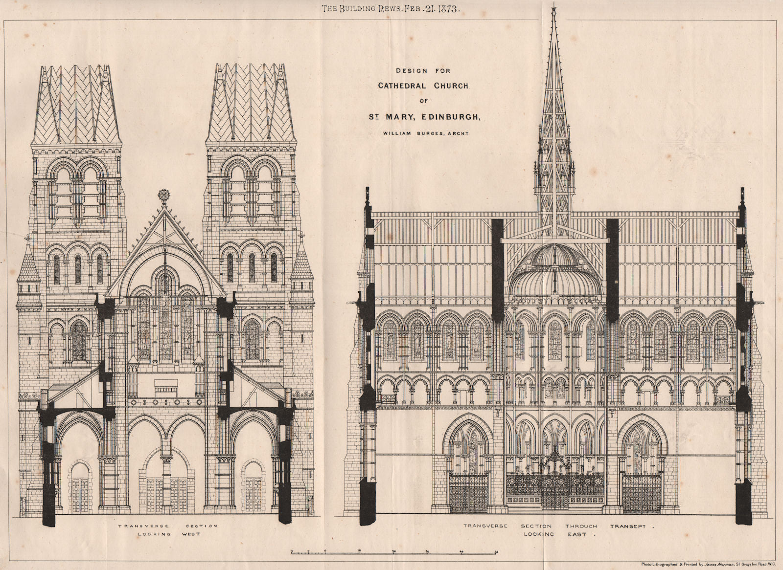 Cathedral Church of St. Mary, Edinburgh, Willilam Burges, Architect 1873 print